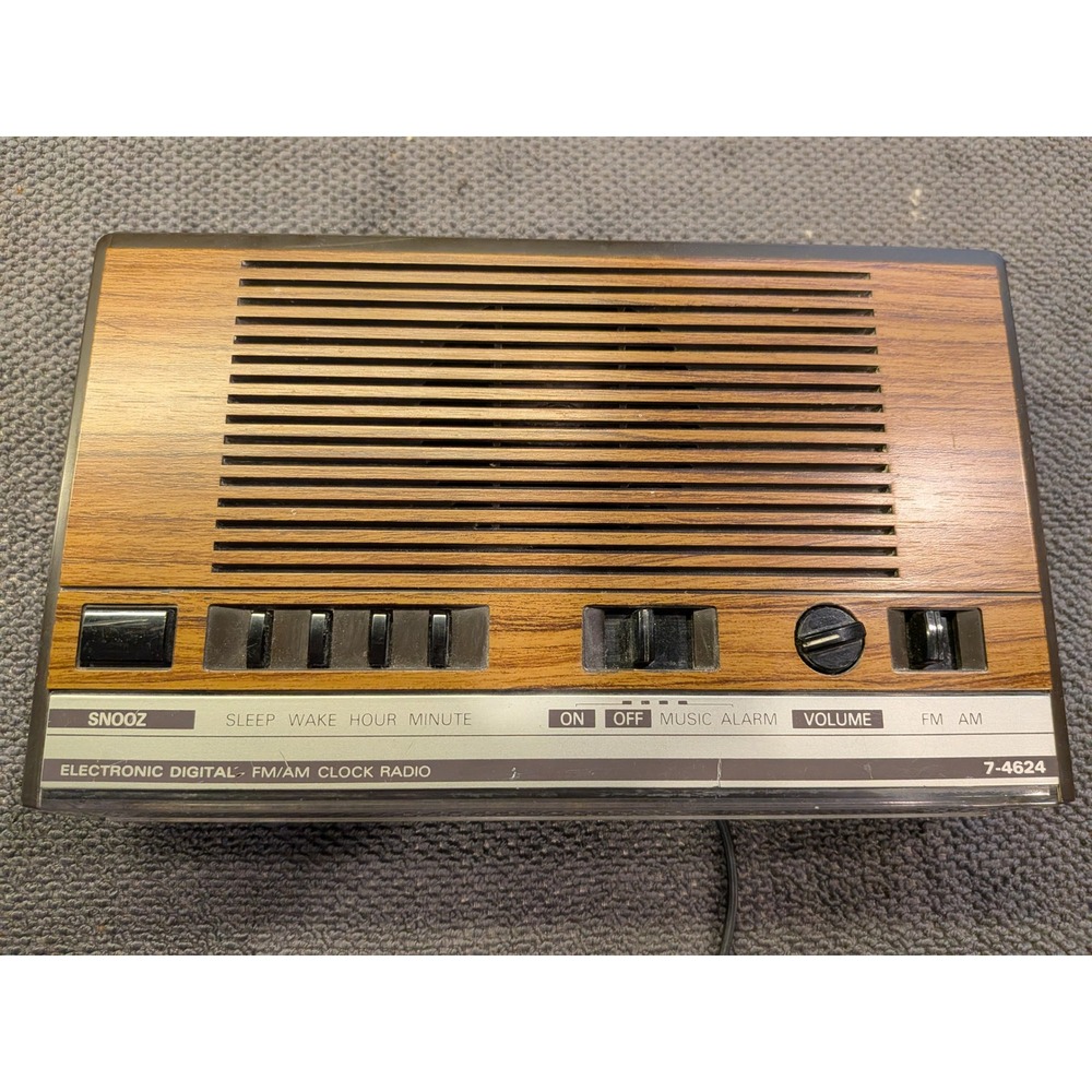 Vintage GE Digital Clock Radio Woodgrain 7-4624B LED Alarm Tested